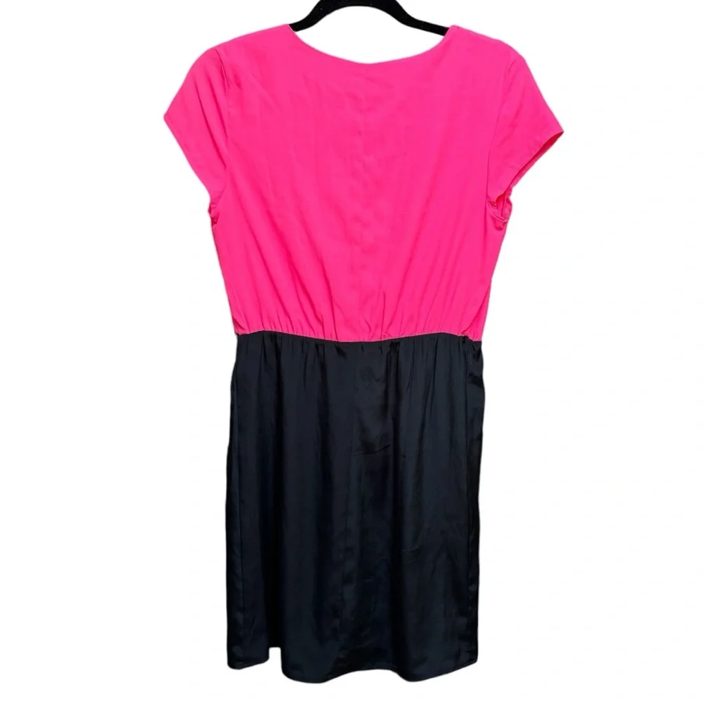 Worthington Short Sleeve Faux Wrap Dress Pink Black Color Block Surplice Mini 6